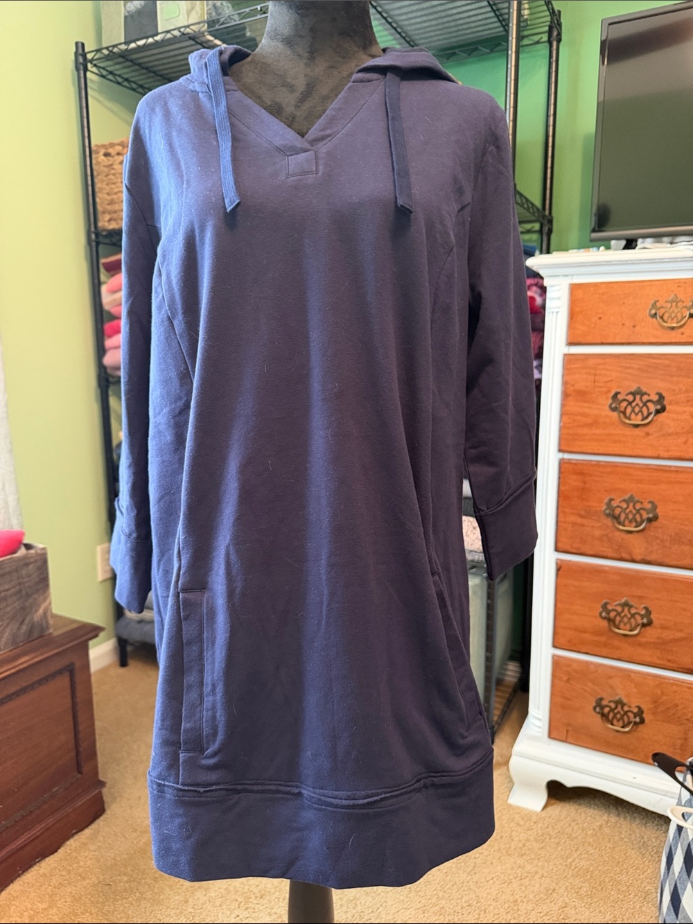Denim&Co Navy V-Neck Hooded Tunic